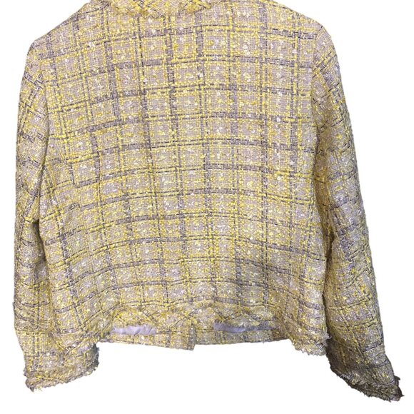 New Old Navy Studio Spotlight Yellow Tweed Cropped Jacket With Black Buttons Lin - Picture 5 of 5